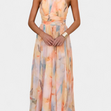 Vestido Alaia con Estampado Aquarelle y Elegante Cuello Halter