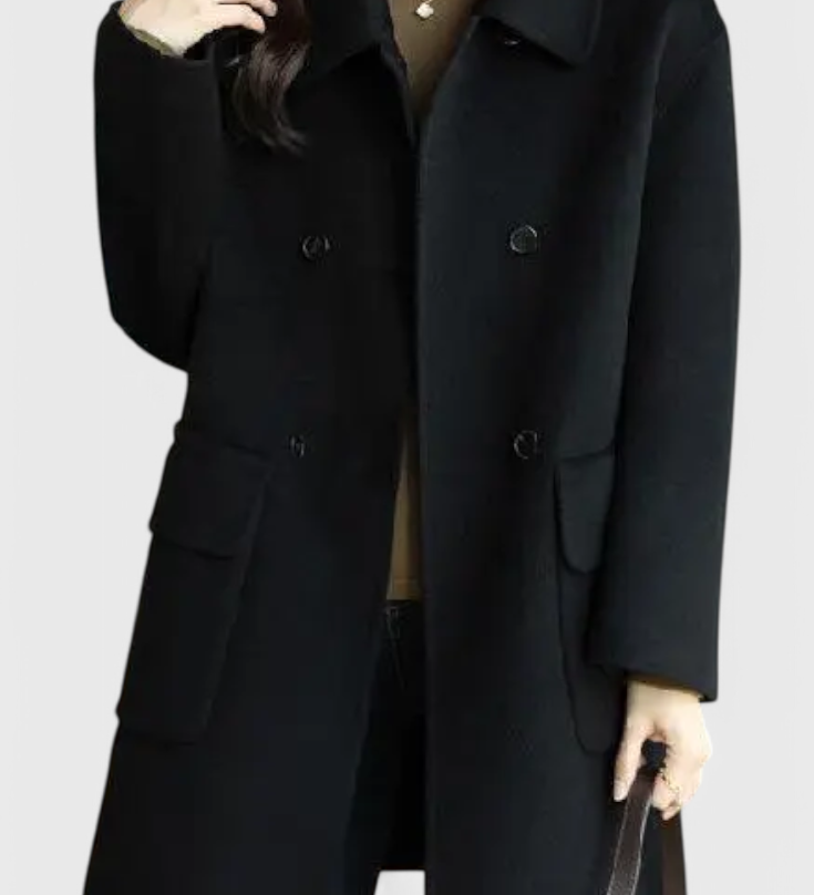 Camille Elegante Abrigo de Lana Clásico con Doble Botonadura