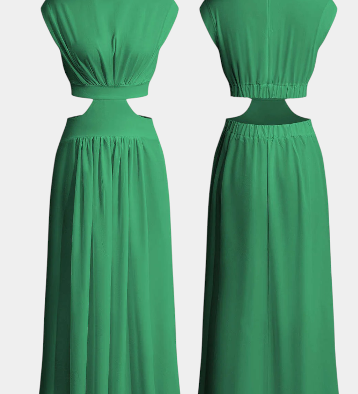 Elegante Conjunto Largo Jocelyn con Escote Alto y Detalle de Abertura Lateral para un look Minimalista y Sofisticado