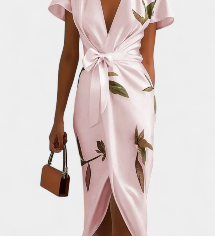 Dhalia Vestido de Fiesta con Estampado de Hojas para un Look Natural y Elegante