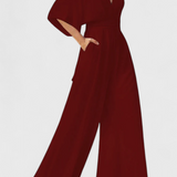 Isaura Mono Largo Elegante con Pierna Ancha y Escote en V - Look Sofisticado y Moderno
