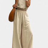 Conjunto de Algodón y Linho Portia con Diseño de Abertura Lateral para Comodidad y Estilo