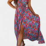 Vestido Largo Cruzado con Estampado Floral y Abertura Lateral de Ximena