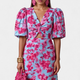 Wibia Vestido Estampado con Detalle de Fruncido Central y Mangas Volumen para un Look Elegante y Confortable