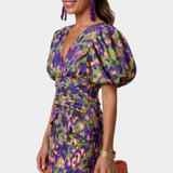 Wibia Vestido Estampado con Detalle de Fruncido Central y Mangas Volumen para un Look Elegante y Confortable