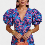 Wibia Vestido Estampado con Detalle de Fruncido Central y Mangas Volumen para un Look Elegante y Confortable