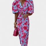 Wibia Vestido Estampado con Detalle de Fruncido Central y Mangas Volumen para un Look Elegante y Confortable