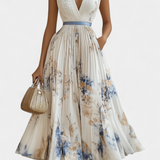 Vestido midi sin mangas Elise con hermosa estampado floral y delicado plisado