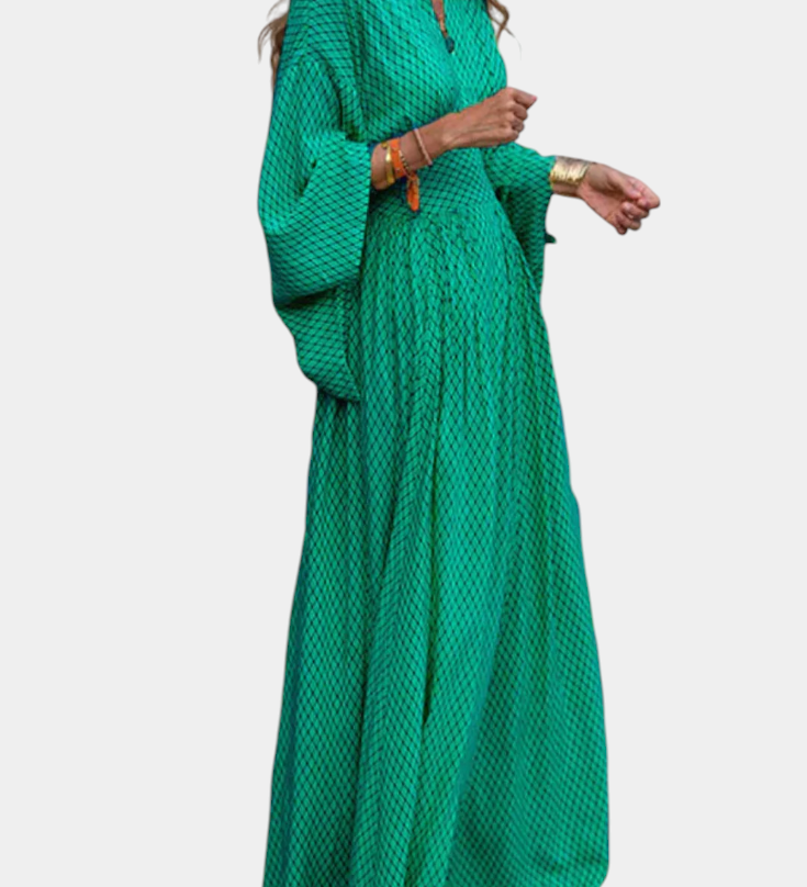 Vestido Maxi Geométrico Anelia con Encantador Escote en V