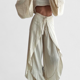 Elsie Conjunto Fluido con Kimono y Pantalón Cruzado - Estilo Elegante y Versátil