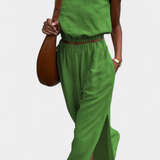 Conjunto de Algodón y Linho Portia con Diseño de Abertura Lateral para Comodidad y Estilo