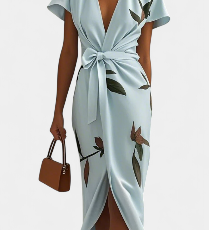 Dhalia Vestido de Fiesta con Estampado de Hojas para un Look Natural y Elegante