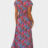Vestido Largo Cruzado con Estampado Floral y Abertura Lateral de Ximena