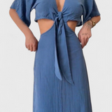 Myra - Vestido Fluido con Lazo Frontal y Detalles Cut-Outs para un Estilo Moderno y Elegante