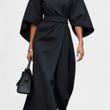 Vestido Midi Micaela con Mangas Lantern y Cintura Ceñida para un Estilo Elegante y Sofisticado