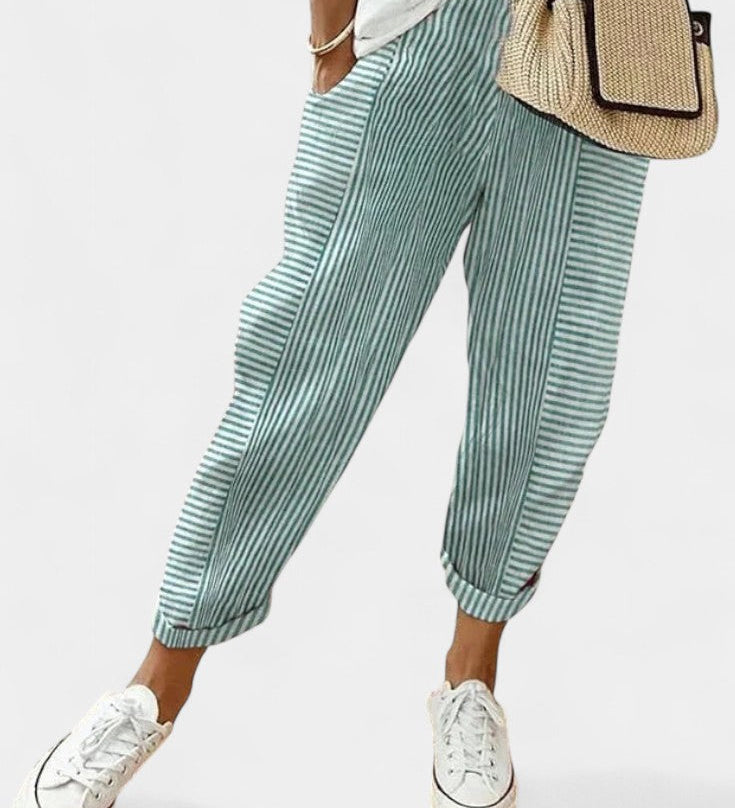 Alba Pantalones de Mezcla de Lino a Rayas para un Estilo Fresco y Elegante
