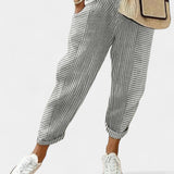 Alba Pantalones de Mezcla de Lino a Rayas para un Estilo Fresco y Elegante
