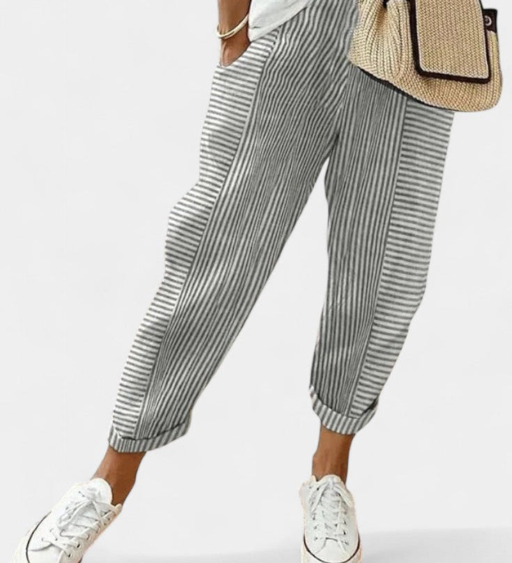 Alba Pantalones de Mezcla de Lino a Rayas para un Estilo Fresco y Elegante