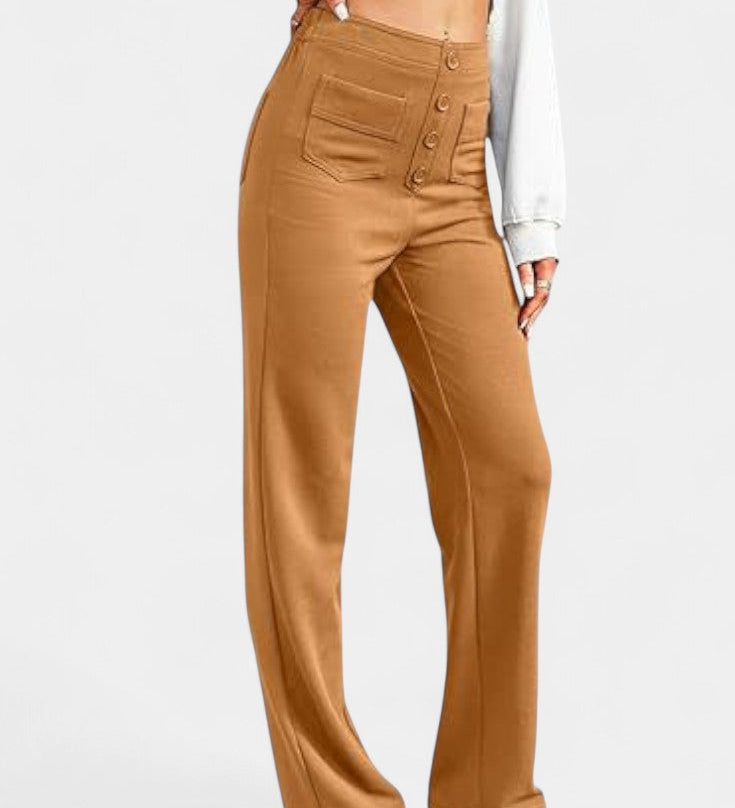 Nova Pantalones Rectos de Cintura Alta con Abrazadera de Elasticidad para un Estilo Cómodo y Elegante