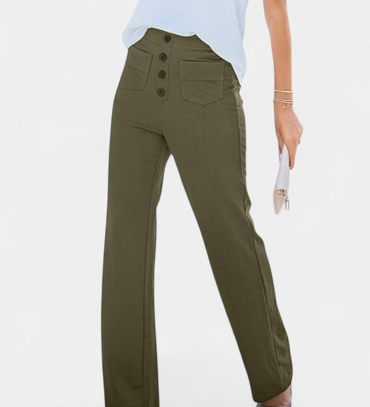 Nova Pantalones Rectos de Cintura Alta con Abrazadera de Elasticidad para un Estilo Cómodo y Elegante