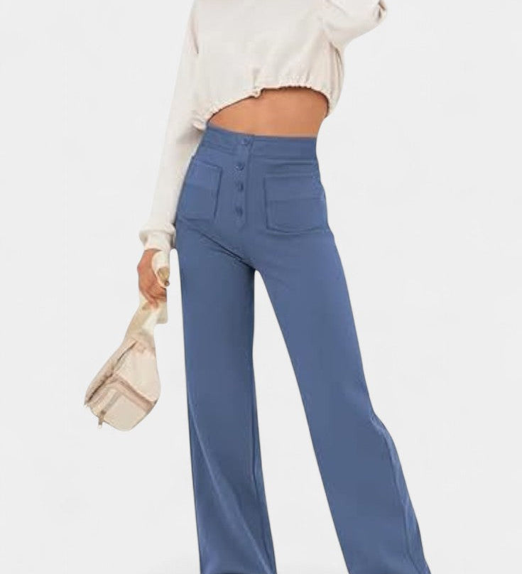 Nova Pantalones Rectos de Cintura Alta con Abrazadera de Elasticidad para un Estilo Cómodo y Elegante