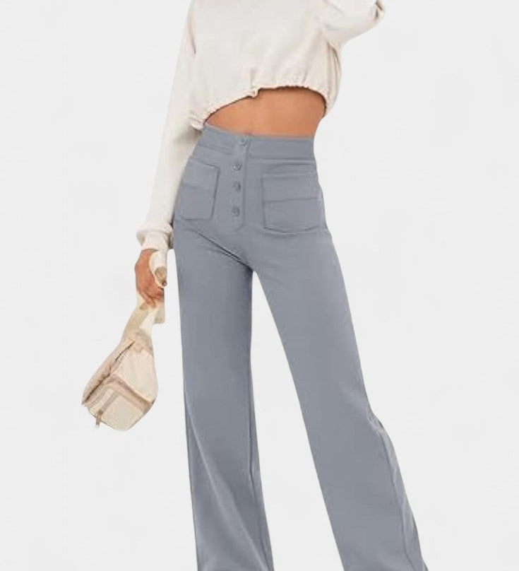 Nova Pantalones Rectos de Cintura Alta con Abrazadera de Elasticidad para un Estilo Cómodo y Elegante