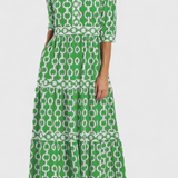 Casilda – Elegante Vestido Midi con Estampado de Cadenas para un Estilo Sofisticado