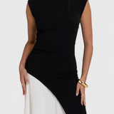 Vestido Midi Mallory Bicolor de Corte Recto y Silueta Perfecta