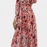 Keti Vestido Maxi Floral con Mangas Largas y Detalles de Volantes Elegantes