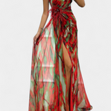 Vestido Maxi Asimétrico Aylin con Estampado Vibrante para un Estilo Impactante
