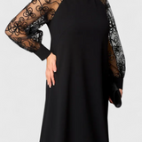Elegante Vestido de Encaje con Mangas Largas y Cuello Redondo para un Look Sofisticado
