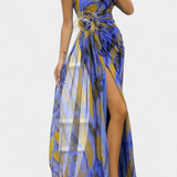 Vestido Maxi Asimétrico Aylin con Estampado Vibrante para un Estilo Impactante