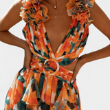 Elegante vestido de chifón Zuleika con volantes y aperturas laterales para un estilo sofisticado