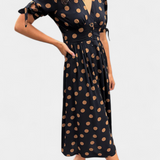 Lizzie Vestido Midi de Lunares con Elegante Escote en V Profundo