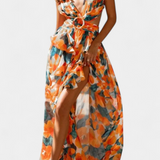 Elegante vestido de chifón Zuleika con volantes y aperturas laterales para un estilo sofisticado