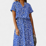 Rovena Vestido Midi de Lunares con Cuello Camisero y Cintura Ajustable - Elegancia y Comodidad para Cualquier Ocasión
