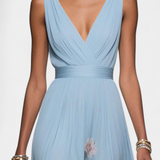 Vestido Maxi Floral Sin Mangas Sauline con Elegante Escote en V