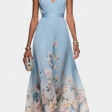 Vestido Maxi Floral Sin Mangas Sauline con Elegante Escote en V
