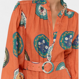 Sibley Vestido Maxi de Lino con Estampado Exclusivo y Elegante Cinturón
