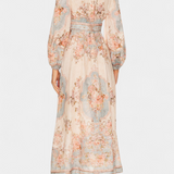 Vestido Maxi Acampanado Dorotila con Encantador Estampado Floral, Detalles de Botones y Elegantes Mangas Globo
