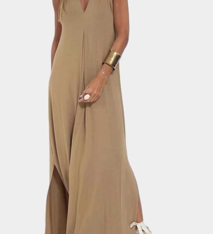 Vestido Maxi sin Mangas Felisa en Color Liso con Silueta Elegante