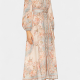 Vestido Maxi Acampanado Dorotila con Encantador Estampado Floral, Detalles de Botones y Elegantes Mangas Globo
