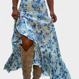 Elegante Falda Maxi Floral Kala con Abertura y Volantes para un Look Sofisticado