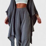 Conjunto Casual de Dos Piezas Henley con Elegante Cárdigan