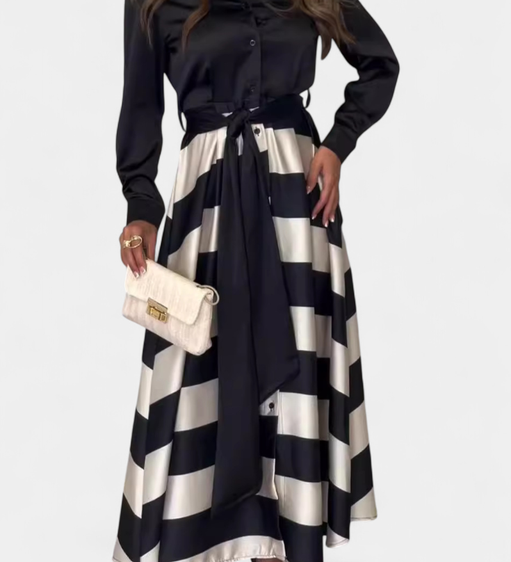 Nessia vestido camisero largo a rayas con cinturón para un estilo elegante y cómodo