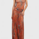 Conjunto Retro Silvina de Malla con Estampado Wave y Corte Fluido para un Estilo Único