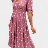 Lizzie Vestido Midi de Lunares con Elegante Escote en V Profundo