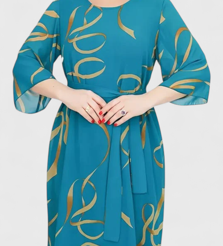 Amelie Vestido Midi Estampado con Cinturón Ajustable y Diseño Versátil para Toda Ocasión