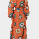 Sibley Vestido Maxi de Lino con Estampado Exclusivo y Elegante Cinturón