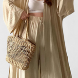 Conjunto Casual de Dos Piezas con Cárdigan Largo y Estilo con Abertura Lateral Para un Look Sofisticado y Cómodo